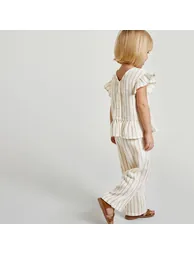 Striped Cotton Ruffled Blouse/Trousers Outfit - 5