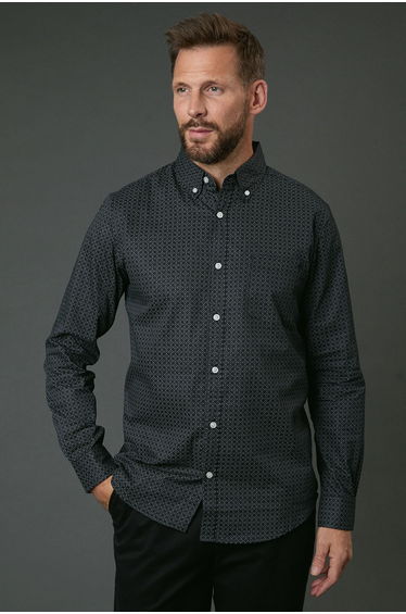 Black Tile Printed Long Sleeve Shirt
