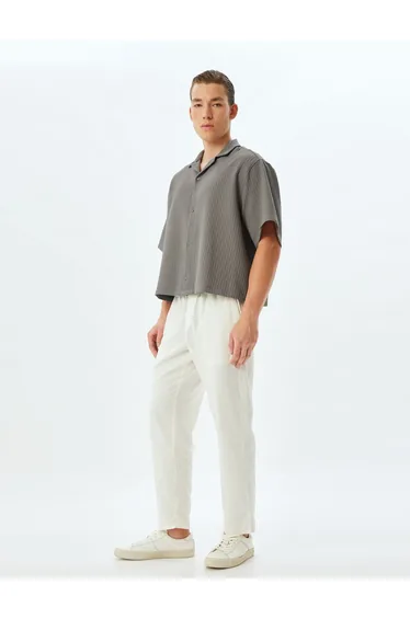 Short Sleeve Shirt Textured Turn-down Collar Button-down