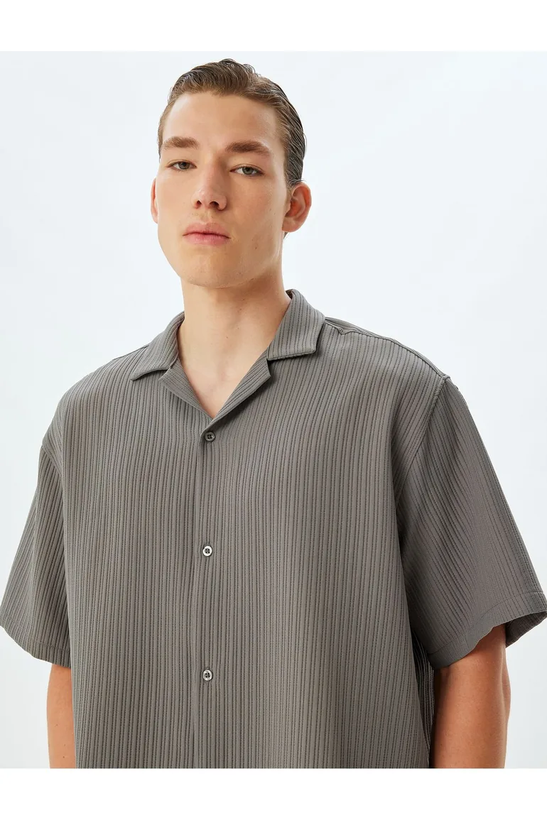 Short Sleeve Shirt Textured Turn-down Collar Button-down - 1