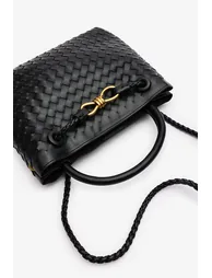 Luna Woven Leather Tote bag with Gold Detail in Black Faux Leather - 5