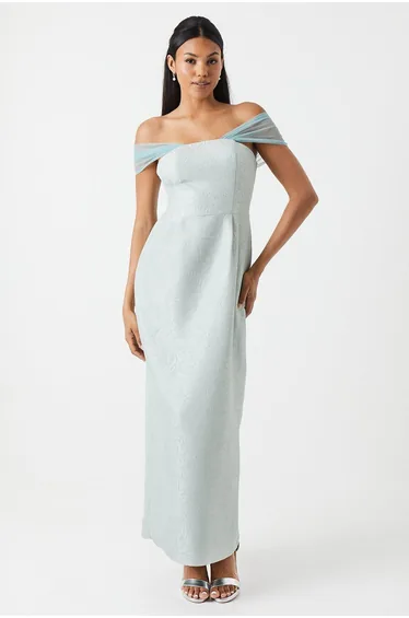 Jacquard Drape Shoulder Dress