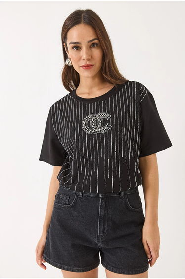 LUCCI Embroidered Striped Crew Neck T-Shirt