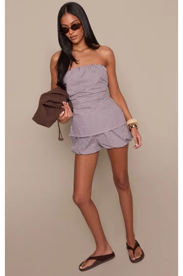 Tall Chocolate Pinstripe Cotton Puffball Shorts