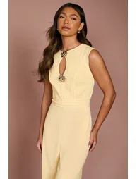Keyhole Button Detail Crepe Wide Leg Jumpsuit - 3