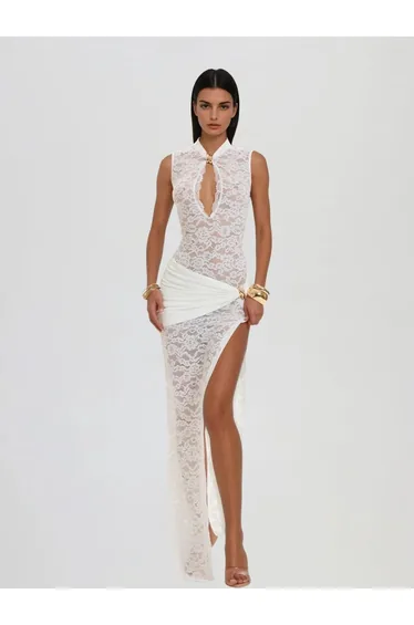 Eustace Sleeveless Lace Maxi Dress In White