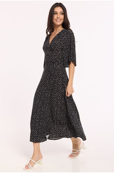 Black Polka Dot Wrap Maxi Dress
