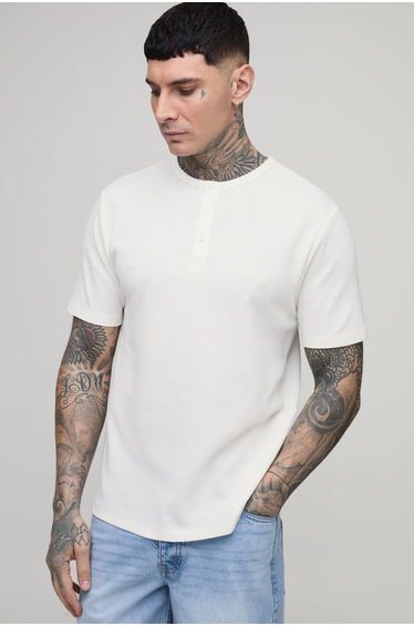 Tall Slim Fit Waffle Henley T-Shirt - ecru