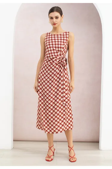 فستان شيك ويش أحمر ميدي بقصة مستقيمة