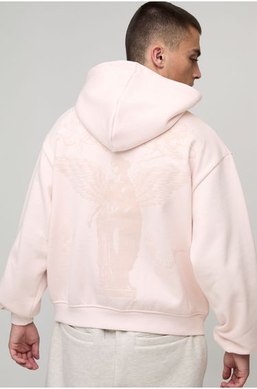Smart Oversized Boxy Heavyweight Flocked Hoodie - pink