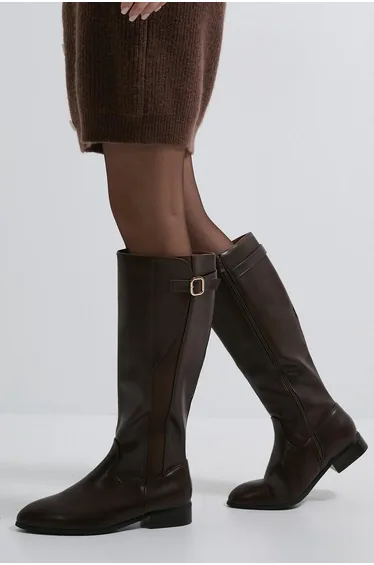 Kamille Faux Leather Elastic Knee High Riding Boots