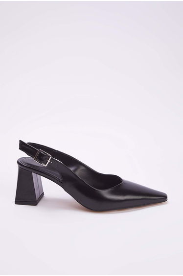 Black Patent Leather Buckle Detailed Pointed Toe Women's Block Heel Shoes product thumbnail 2
