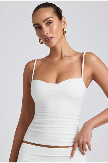 Modal Ruched Layered Tank Top in White