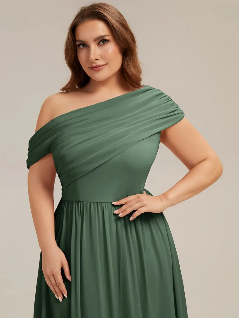 Gathered Chiffon Off the Shoulder Bridesmaid Dress - 7