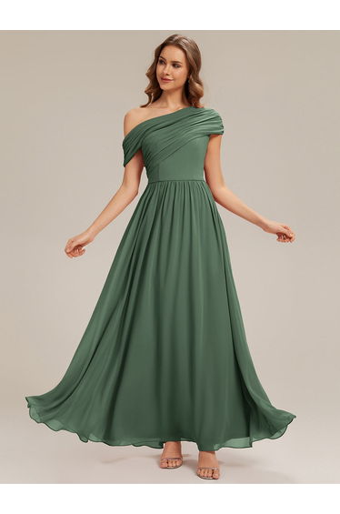Gathered Chiffon Off the Shoulder Bridesmaid Dress