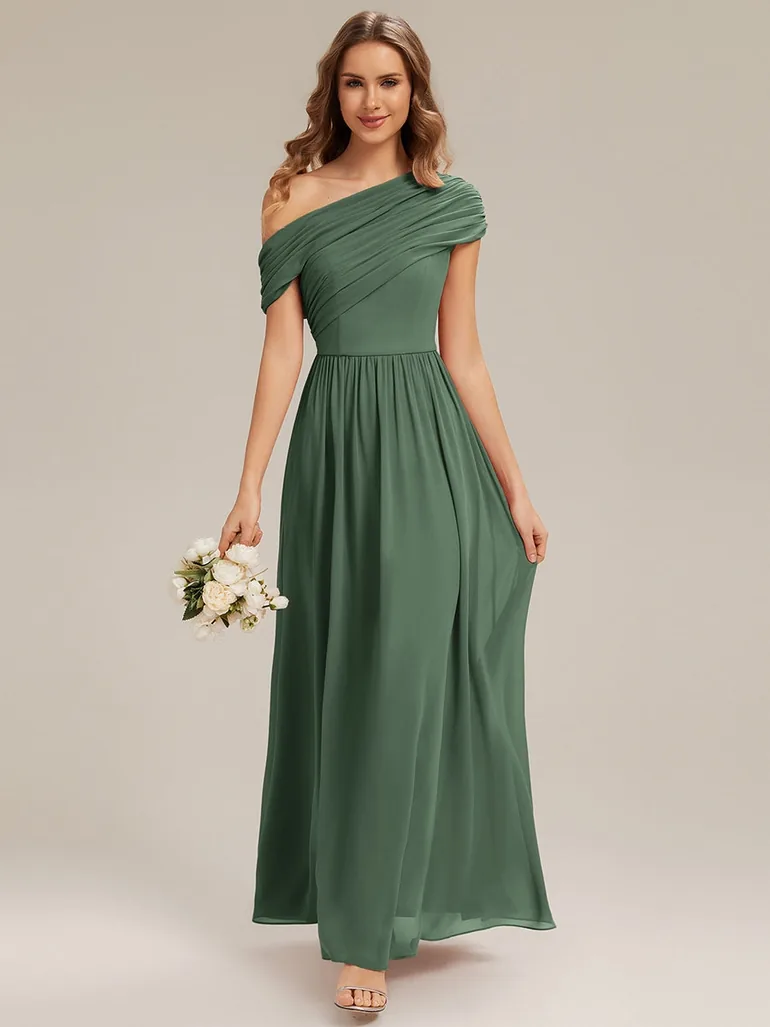 Gathered Chiffon Off the Shoulder Bridesmaid Dress - 4