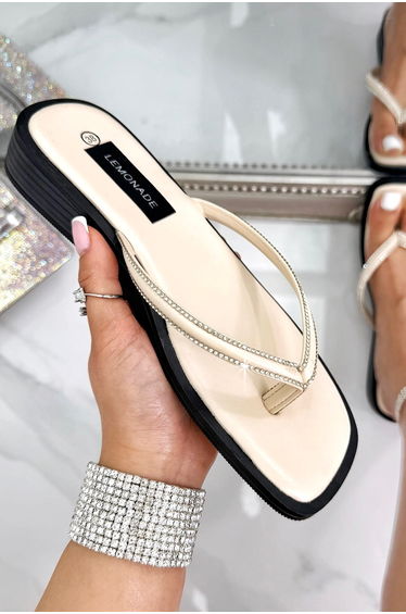 Lemonade Crystal Glide Slip-On Chunky Flip Flops Nude