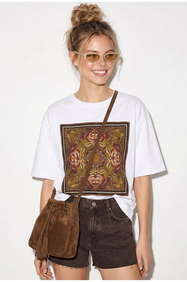 LUCCI Oversized Ethnic Print Cotton T-Shirt