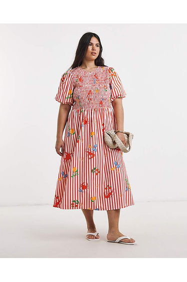 Asymmetric Shirred Midi Dress