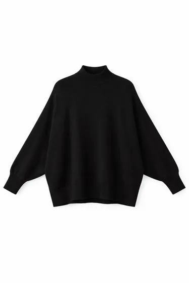 MIXRAY Oversized Ribbed Half Turtleneck Sweater