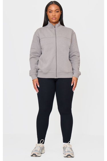 Plus Charcoal Seam Detail Zip Through Oversized Track Top