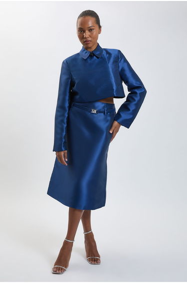 Plus Size Forever Satin Twill Cropped Wrap Tailored Jacket
