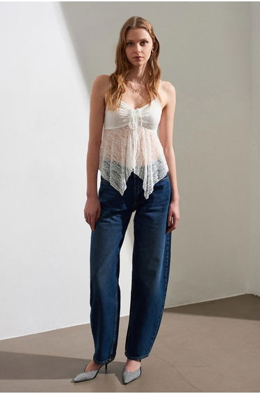 DILVIN Lace Tie-front Sleeveless Blouse
