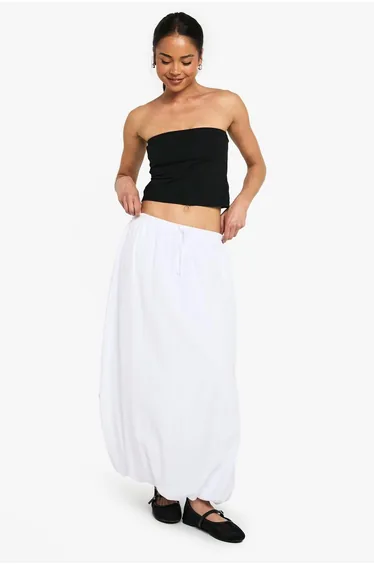 Woven Bubble Hem Maxi Skirt - white