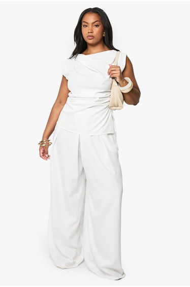 PLUS COWL FRONT ASYMETRIC TOP - white