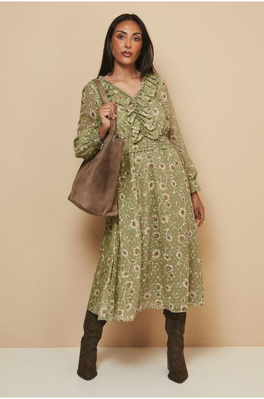 Petite Floral Ruffle Midi Dress