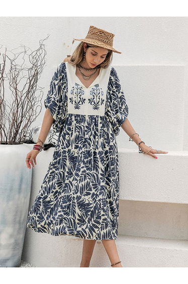 Women Floral Printed Puff Sleeve Midi Dress