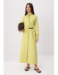 Oil Green Belt Li Unlined Plain Weave Dress&Jumpsuit Terrycotton Hijab Dress