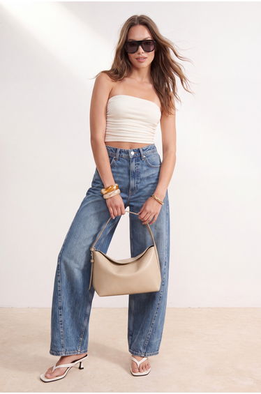 Premium Stone Strapless Gathered Stretch Knitted Blouse