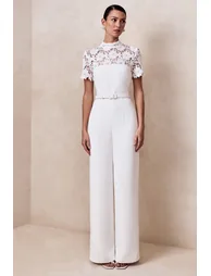 جمبسوت بتداخل دانتيل بياقة عالية - أبيض - 5