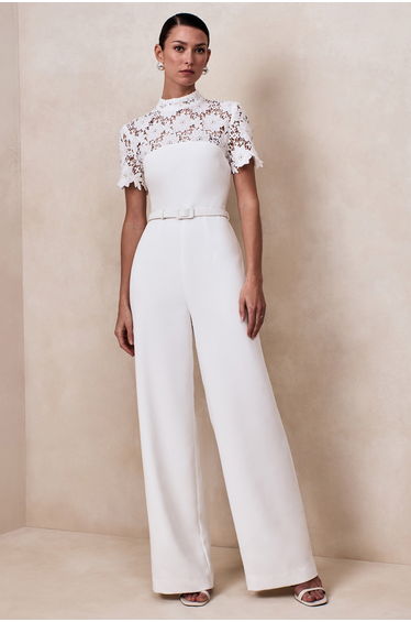 Liliana | White High-Neck Jumpsuit With Lace Detailing