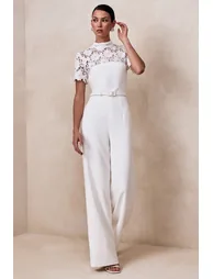 جمبسوت بتداخل دانتيل بياقة عالية - أبيض - 7