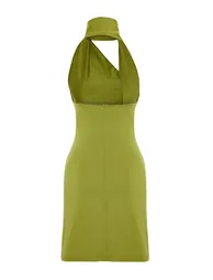 Oil Green Fitted Knitted Rose Detail Elegant Evening Dress - 7