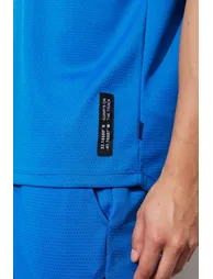 Men's Saxe Blue Loose Fit Crew Neck Short Sleeve Soft Textured Sports T-Shirt - 2