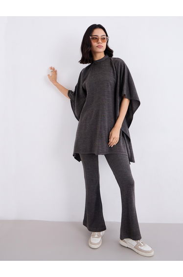 Women Draped Knit Top and Pants Winter Modest Set