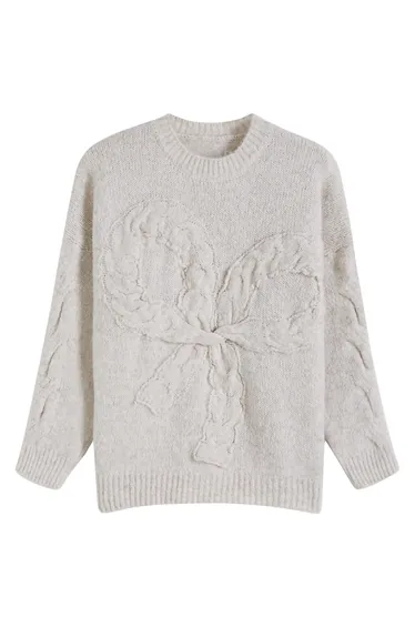 Oversize Knotted Bow Cable Knit Sweater for Weekend Getaways & Casual Outings