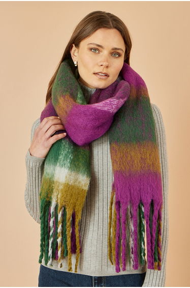 Yumi Green And Purple Check Soft Scarf
