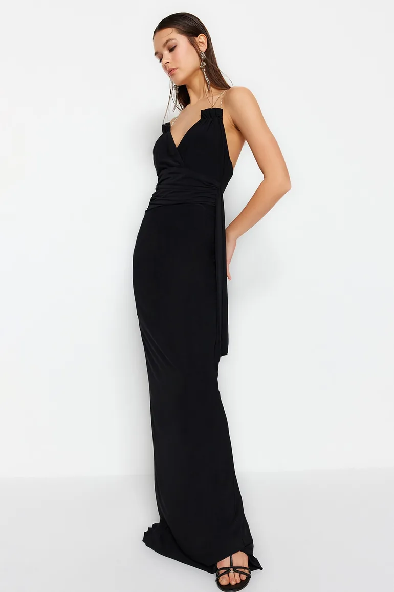 Shop Black Column Floor Length Bridesmaid Dress Online in Oman