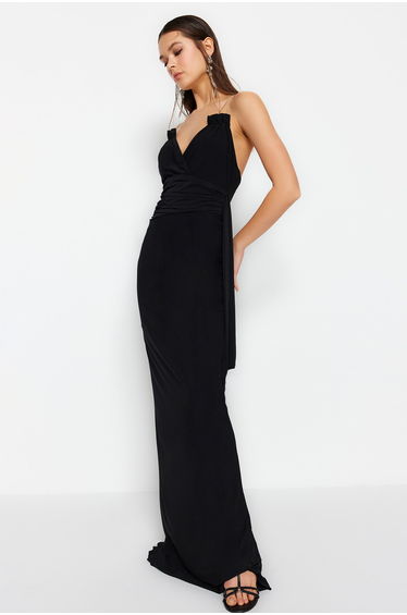 Black Column Floor Length Bridesmaid Dress