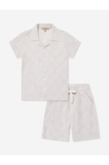 Bel-Air Boys Striped Shirt and Shorts Set in Beige