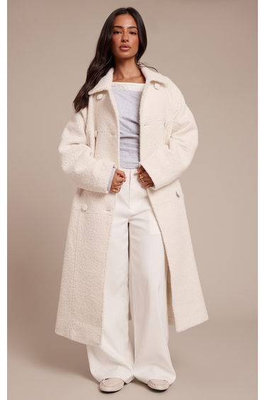 Petite Ecru Boucle Double Breasted Maxi Coat