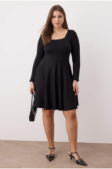 Black Interlock Knit Plus Size Dress