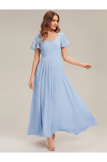 ever AVIEL|Ruched Chiffon Ruffle Sleeve Bridesmaid Dress