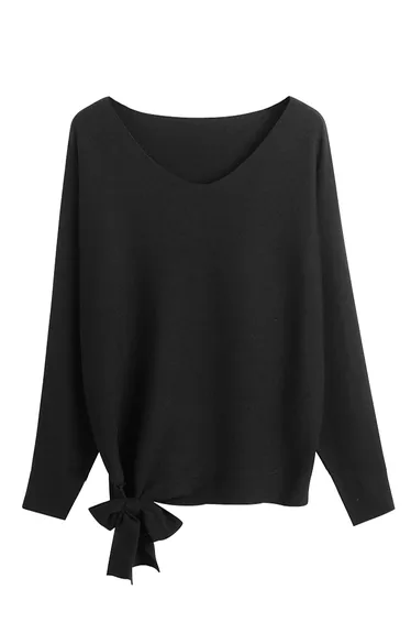 Batwing Sleeve Bowknot Oversize Sweater in Black