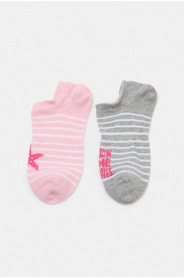 Grey-Pink 2-Piece Striped Sneaker Socks