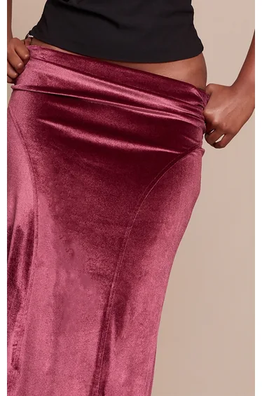 Plum Velvet Seam Detail Maxi Skirt